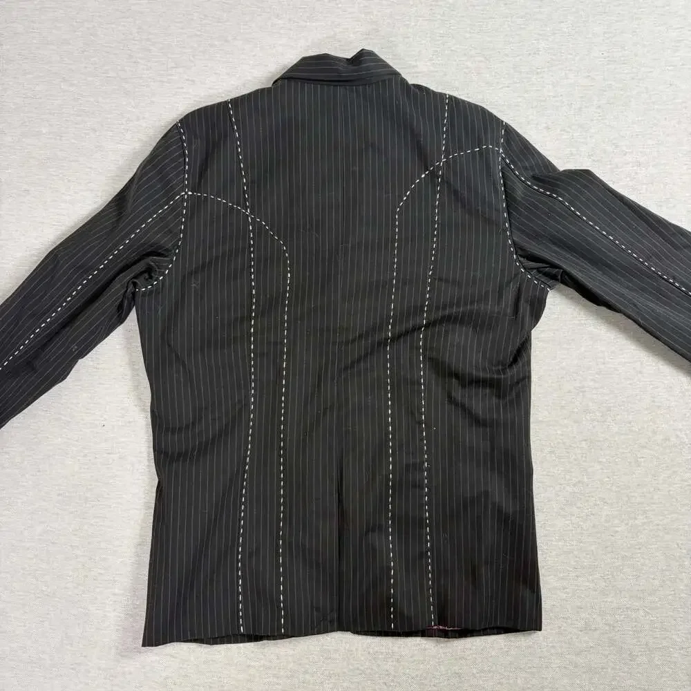 Vintage Red Men's Black Pinstripe Blazer with Contrast Stitching